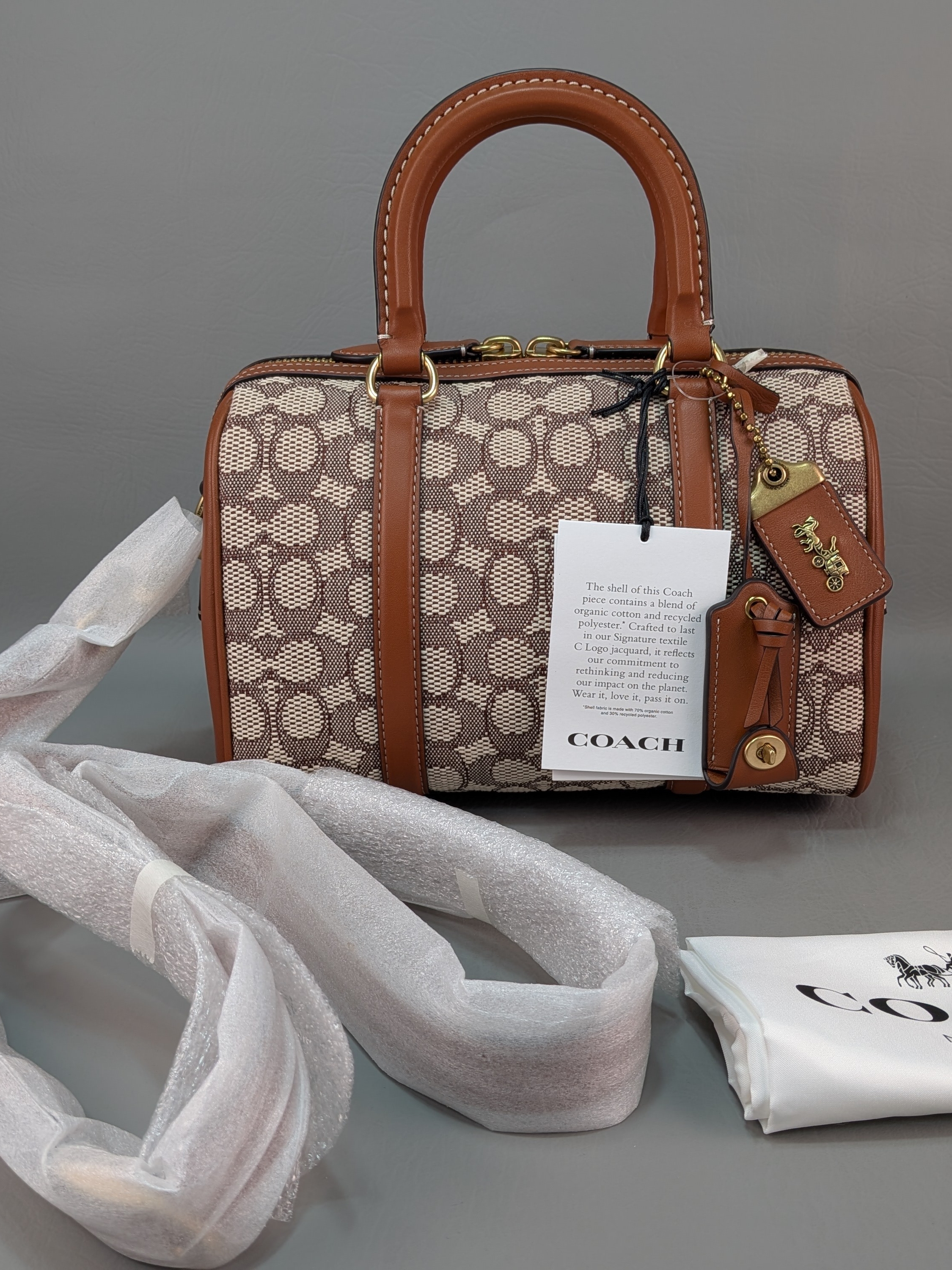 Coach C8529 Ruby Satchel 25 Signature Canvas Jacquard Leather Crossbody Bag